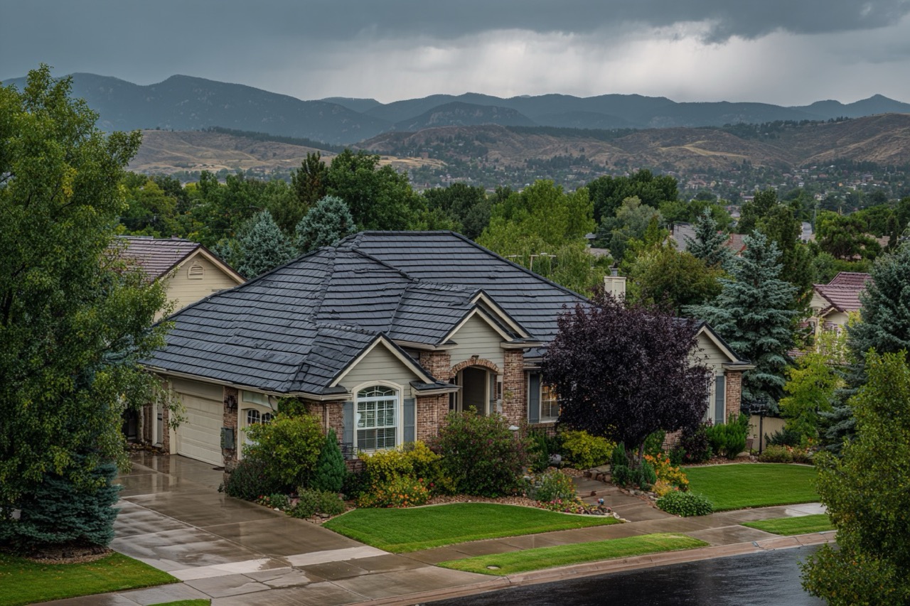 Storm damaged house with hail damage in Denver Colorado neighborhood