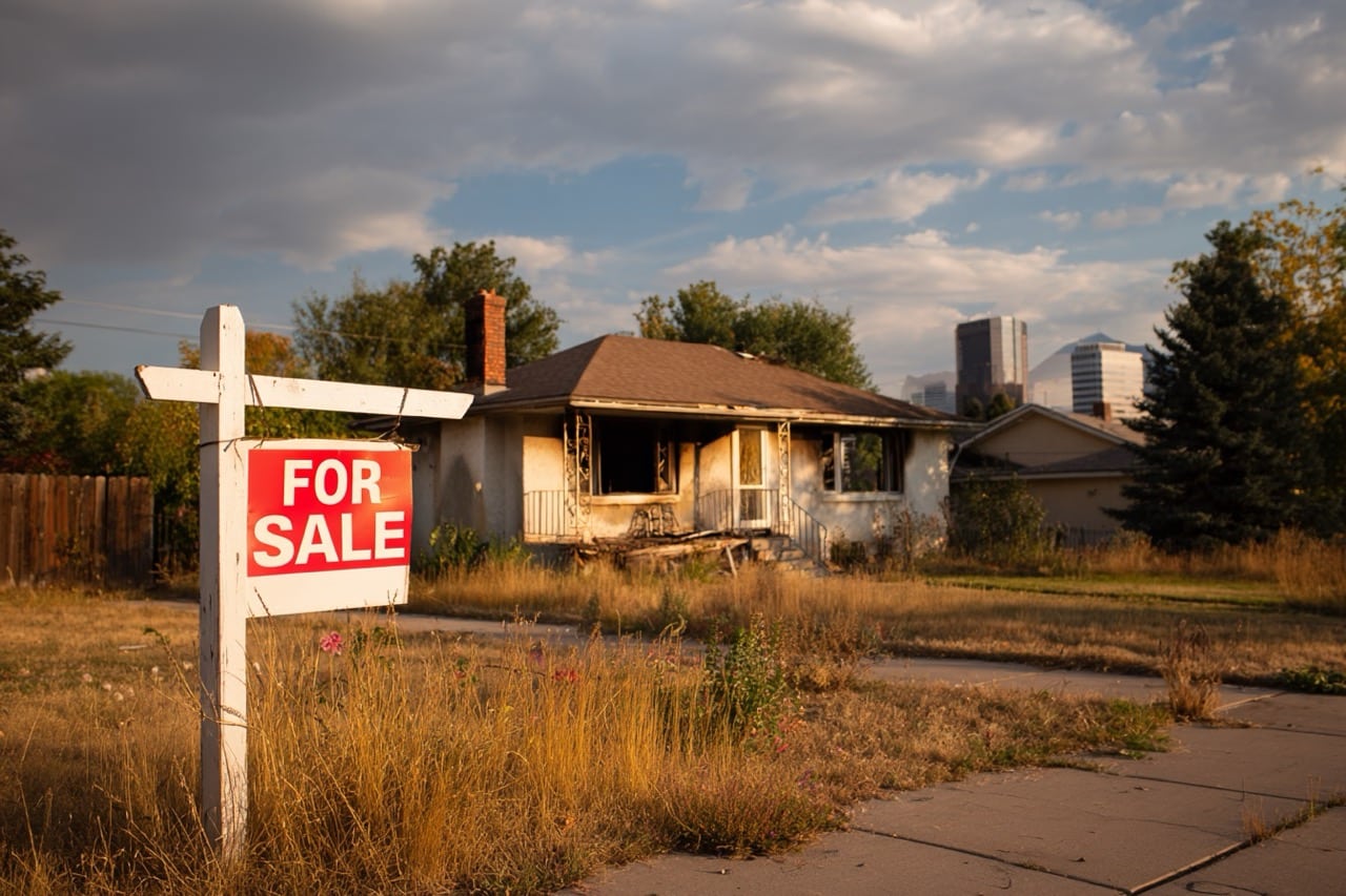 Fire damaged property exterior ready for sale in Denver Colorado