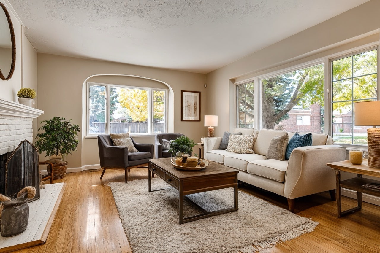 Well-staged living room for Denver home listing photography