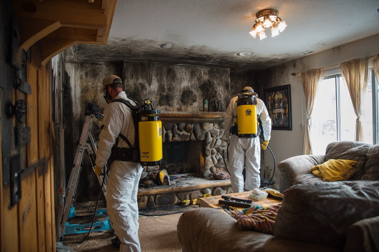 Fire damage cleanup and restoration work on Denver CO house