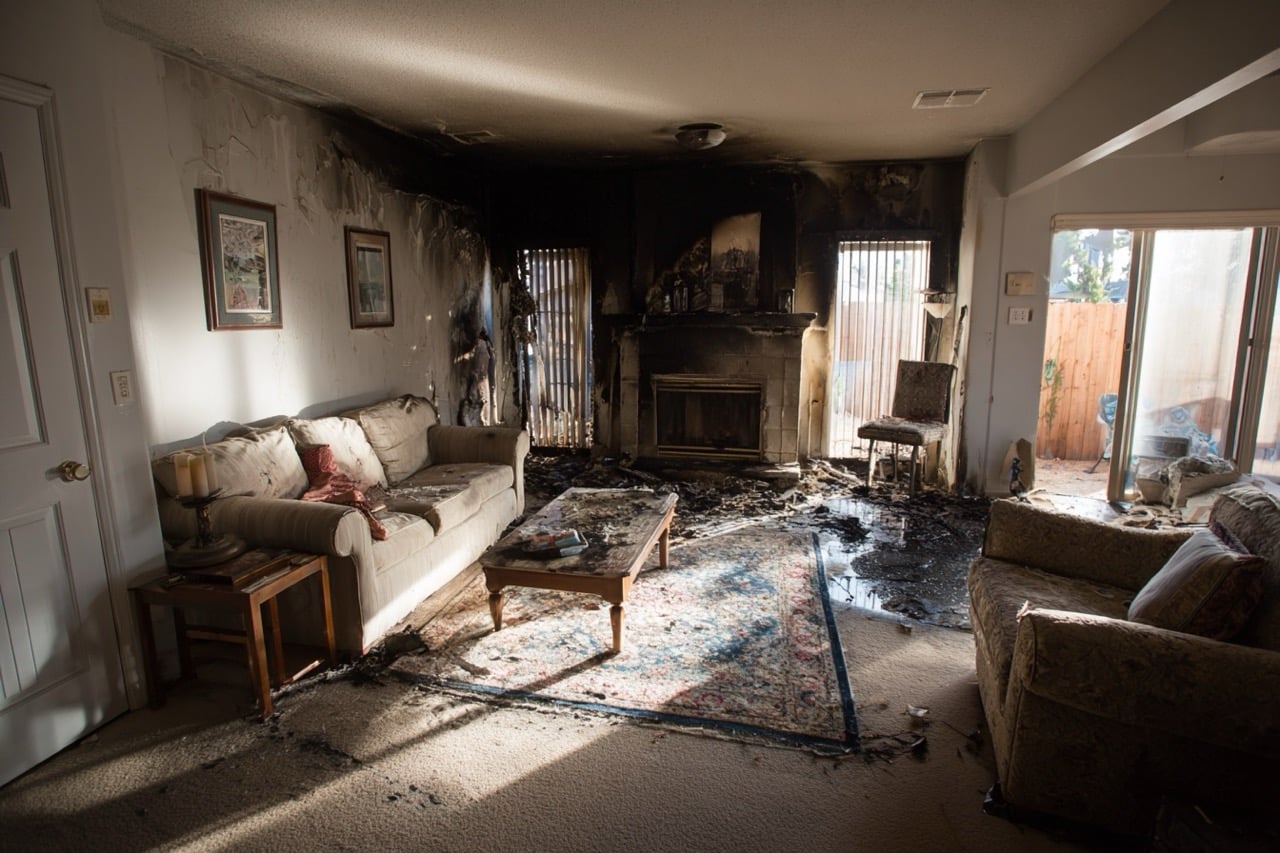 Smoke and fire damaged interior of Denver Colorado home